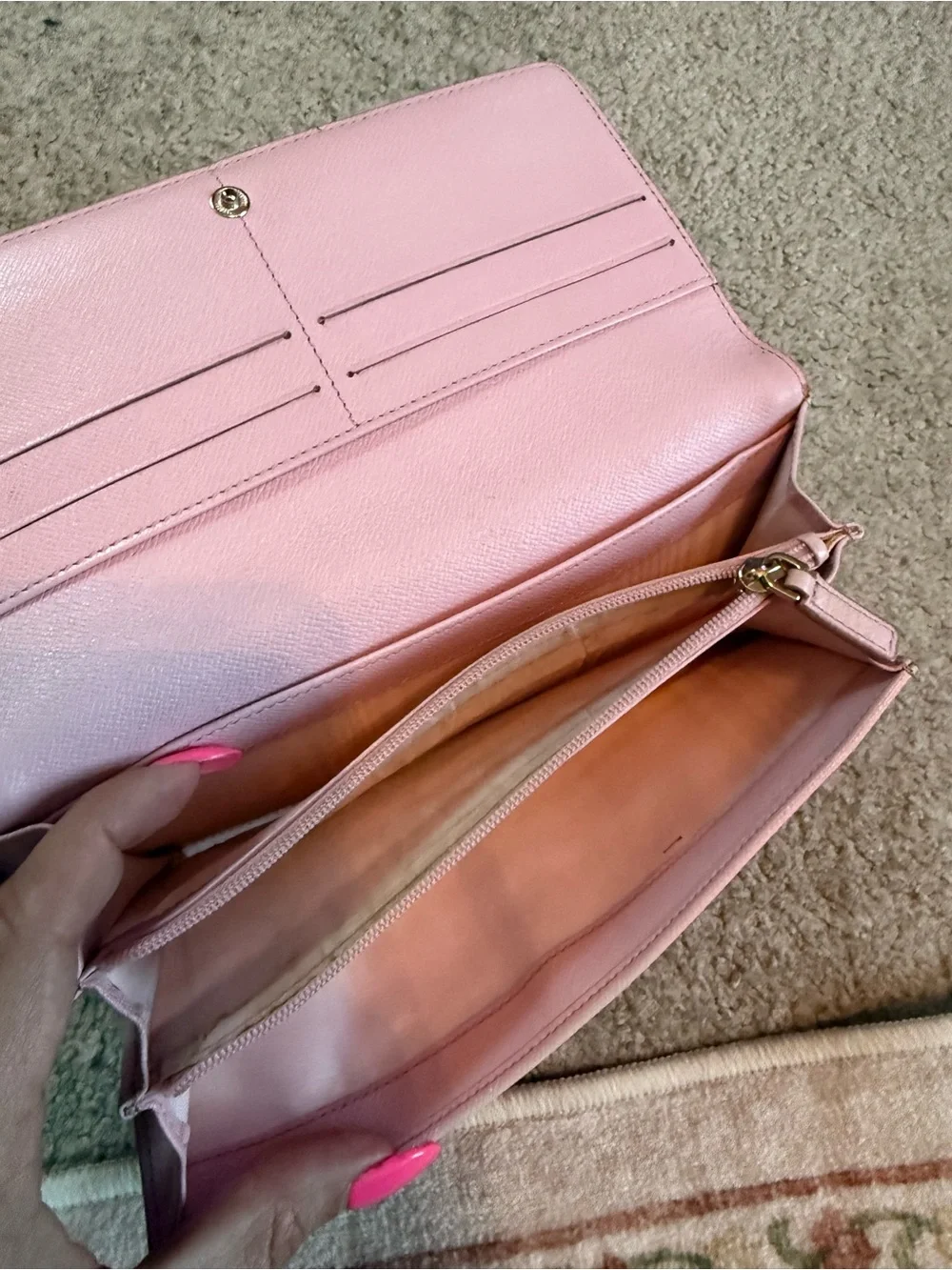 CELINE Macadam Monogram Long Wallet Pink Trim